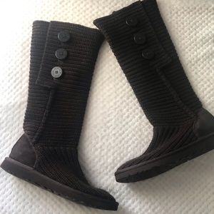 Ugg Dark Brown Classic Cardy Knit Boots Size 7